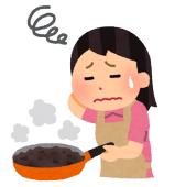 料理を失敗して落ち込む女性のイラスト